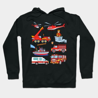 Firefighter Vehicles Firetruck Boat Ambulance Fireman Hoodie